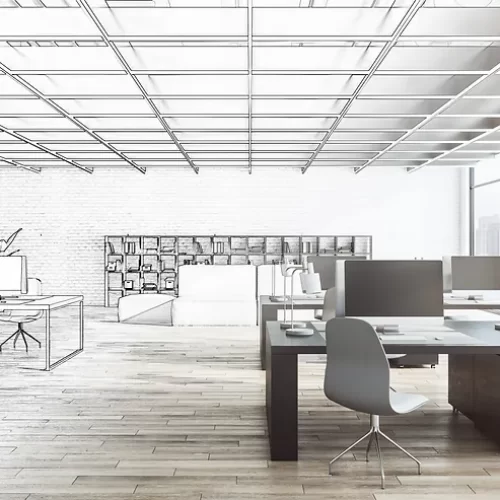 hand-drawn-sketch-modern-concrete-wooden-coworking-office-interior-with-furniture-equipmen
